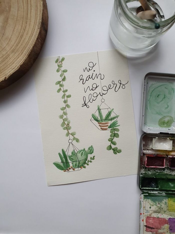 Aquarellbild mit Pflanzen